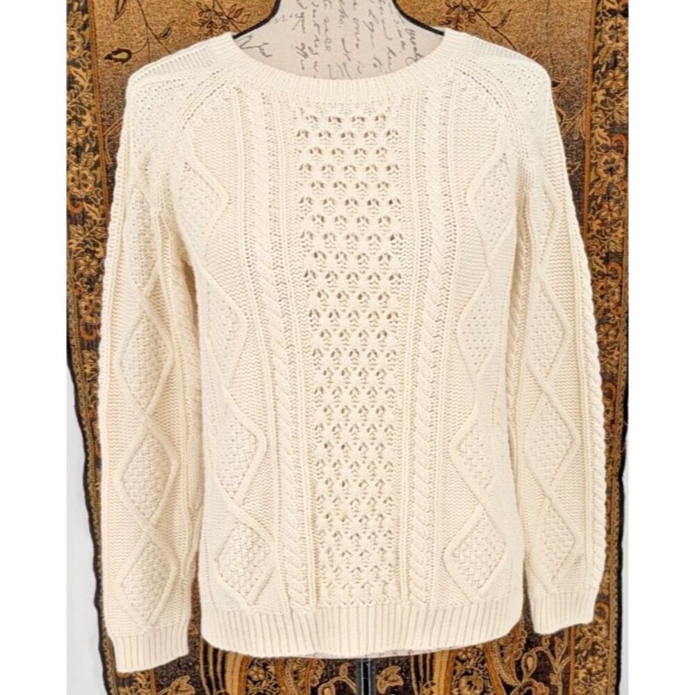 Fishermans Sweater Y2K Small Cream Chunky Cable Knit Cotton GAP